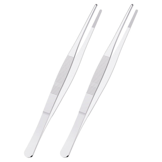 2 PCS 5 Inch Stainless Steel Tweezers, with Straight Round Blunt Serrated Tip...