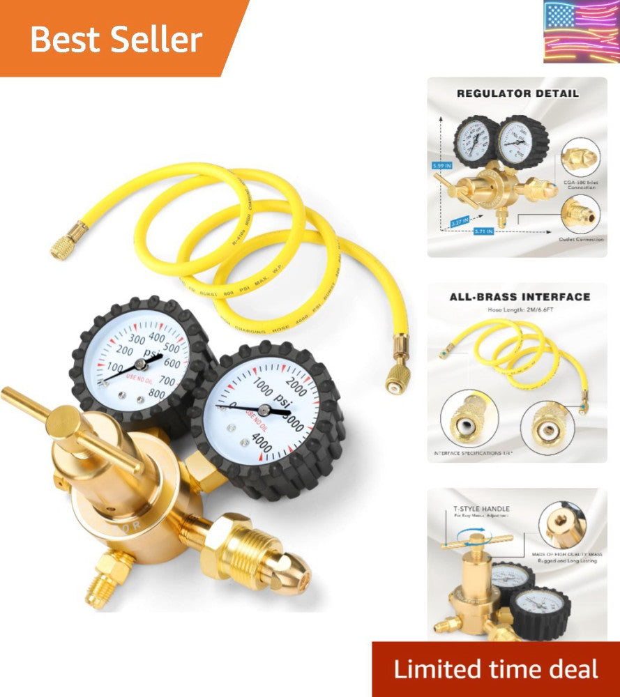 High-Quality Nitrogen Regulator with 78.7" Hose & Dual Pressure Gauges 0-800 PSI