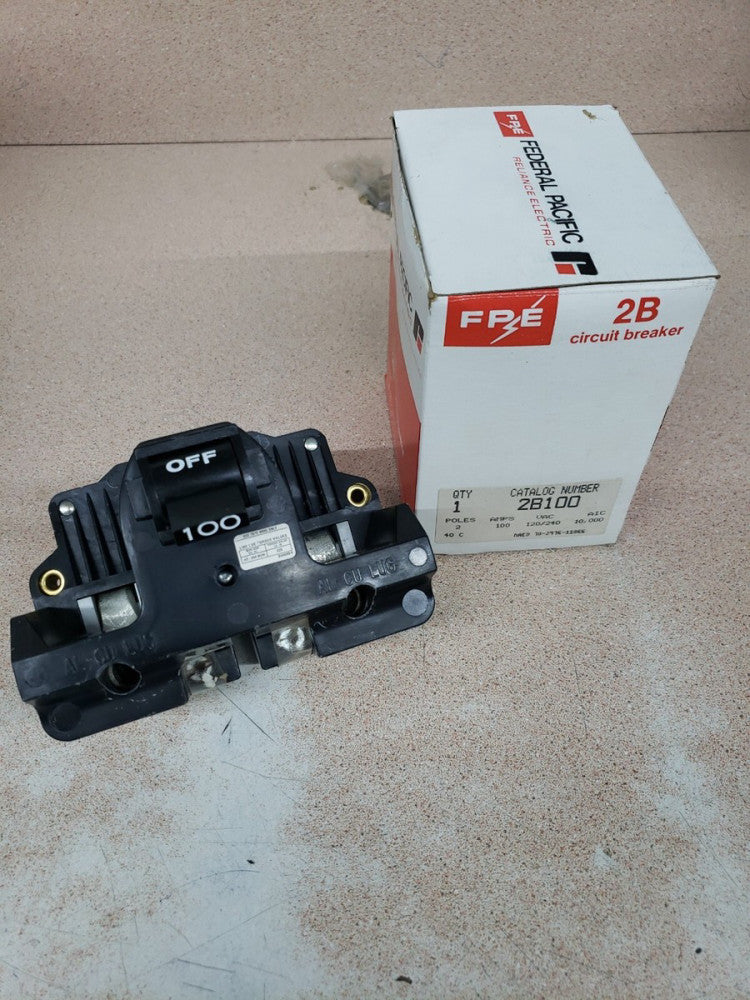 FPE Federal Pacific Reliance Electric 2B100 2P 100A 120/240VAC Circuit Breaker 