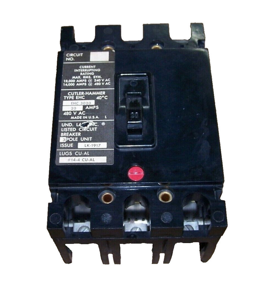 NEW CUTLER HAMMER 20 AMP CIRCUIT BREAKER 480 VAC 3 POLE  EHC3020
