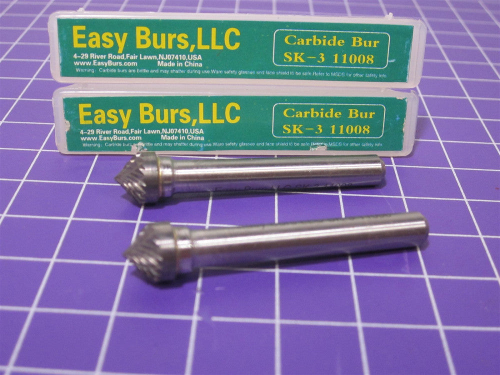 EASY BURS (11008) SK-3 90° Carbide Single Cut Cone Burr 3/8" 1/4" Shank 2 Pack
