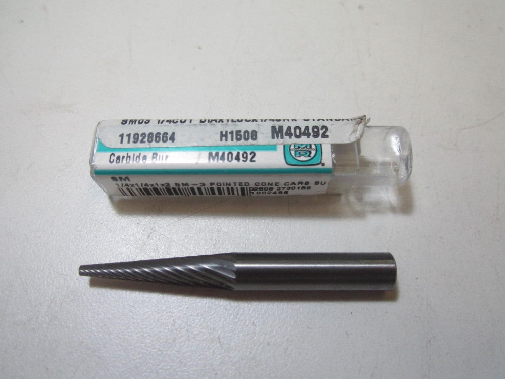 Metal Removal Pointed Cone SM-3 1/4 x 1/4 x 1" Single Cut Carbide Bur NEW
