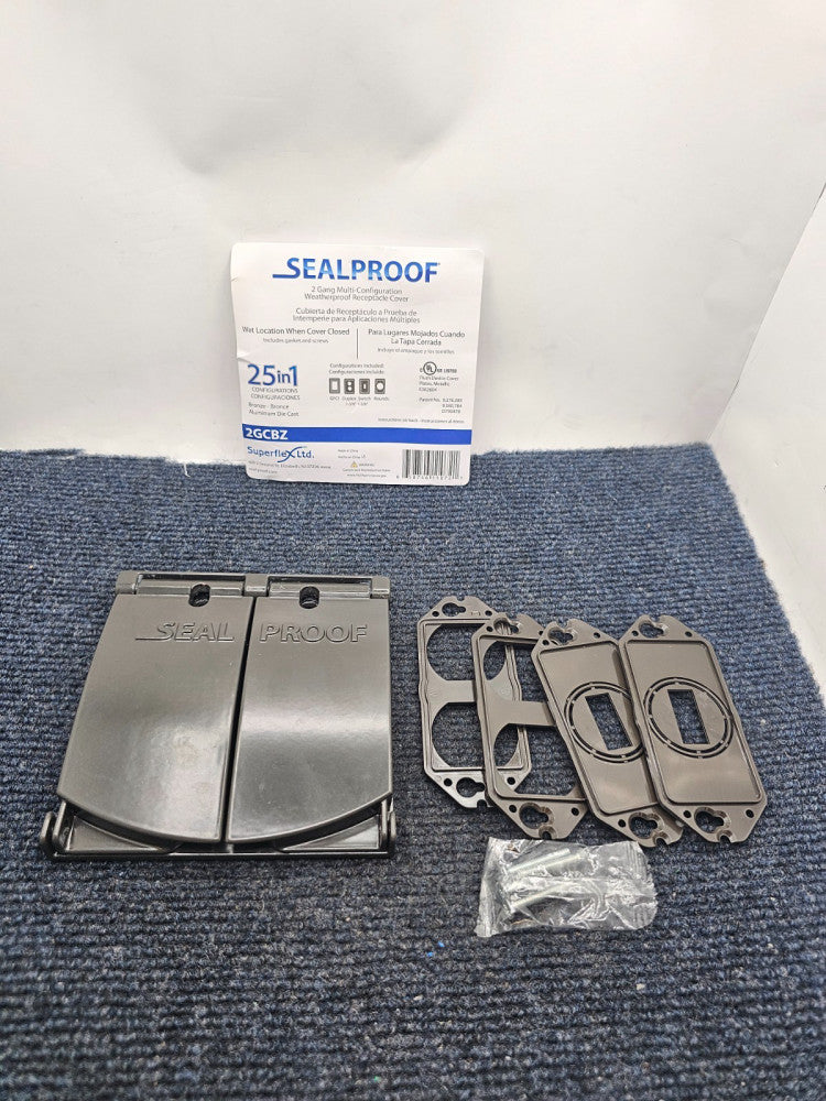 (QTY 2) SealProof 2-Gang 25in1 Outdoor Metal Flat Electrical Outlet Box Cover