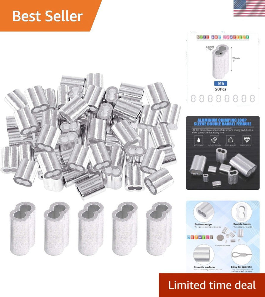 Durable 50Pcs 1/4'' Double Barrel Aluminum Wire Rope Sleeves for Secure Fixing