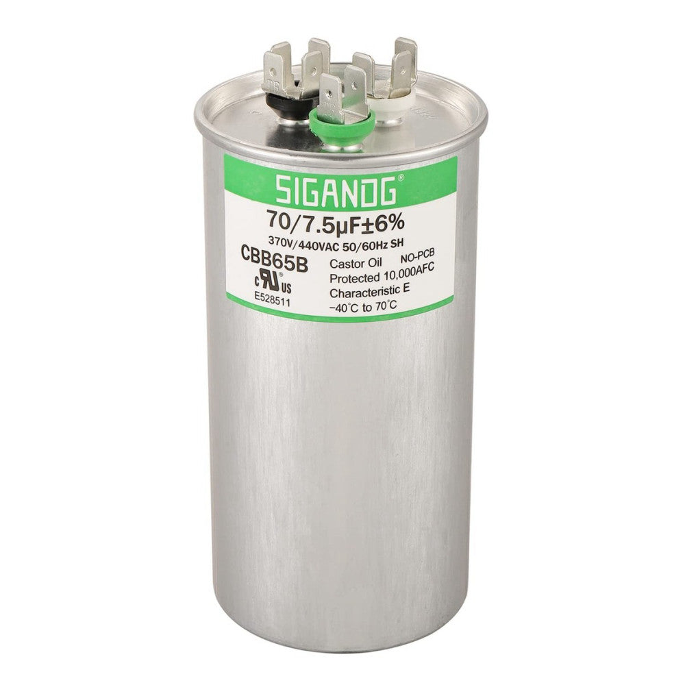 70/7.5 uF 70+7.5 MFD 370V or 440V CBB65 Dual Run Start Round Capacitor 70 7.5...