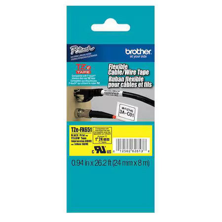 Brother Tzefx651g Adhesive Tz Tape (R) Cartridge 15/16"X26ft., Black/Yellow