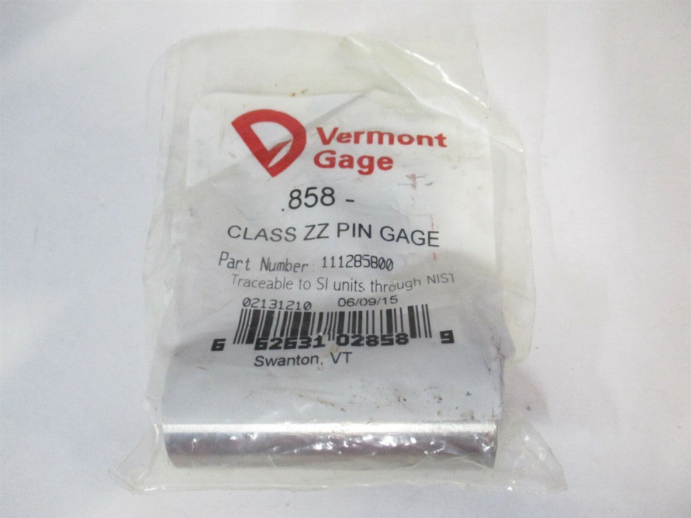 Vermont Gage (111285800) 0.858" Diam Class ZZ Minus Plug & Pin Gage 