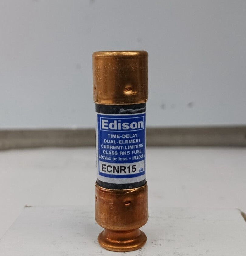 LOT OF TWO) NEW EDISON 15 AMP TIME-DELAY CLASS RK5 FUSE 250 VAC ECNR15