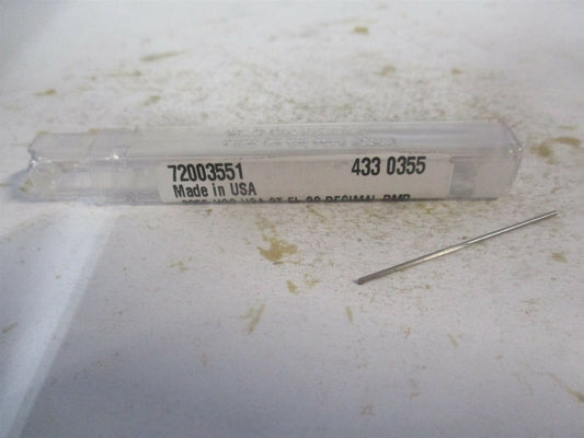 (433-0.0355) 0.0355" x 1/2" x 1-1/2" Straight Shank HSS 3-Flute Chucking Reamer 