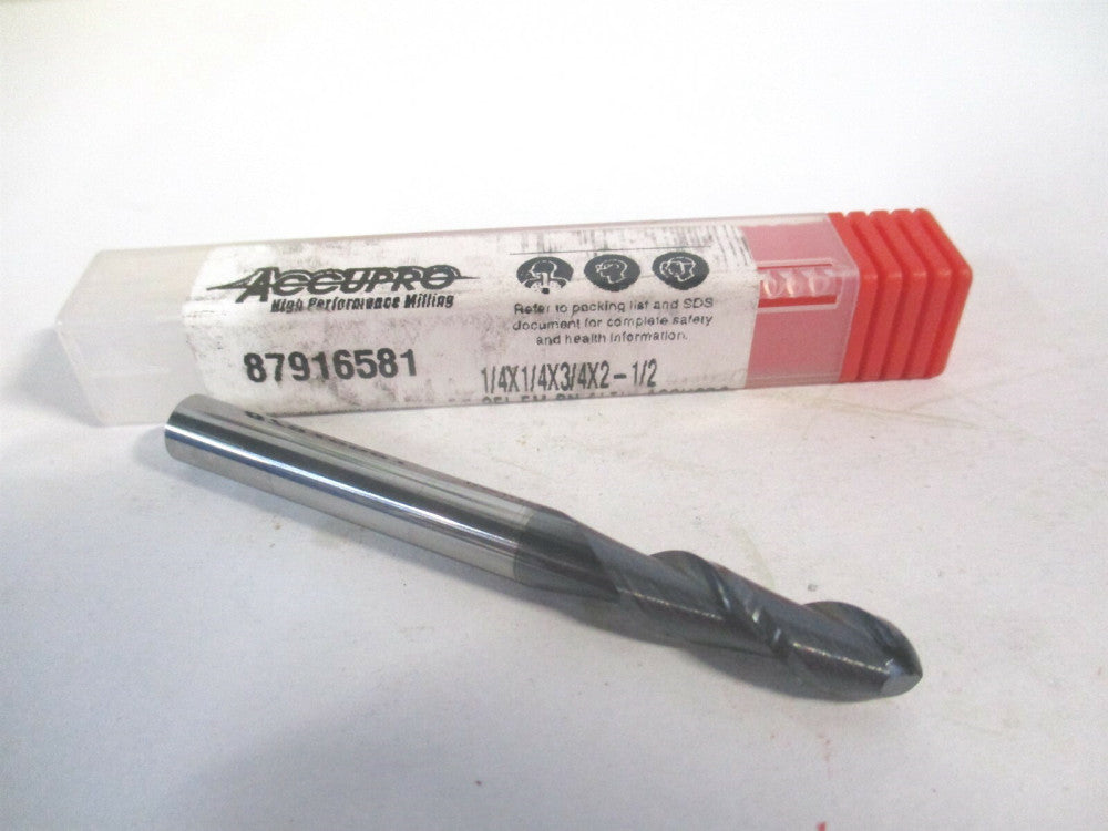 (12183967) 1/4" x 3/4" x 1/4" x 2-1/2" OAL Solid Carbide 2 Flute Ball End Mill 