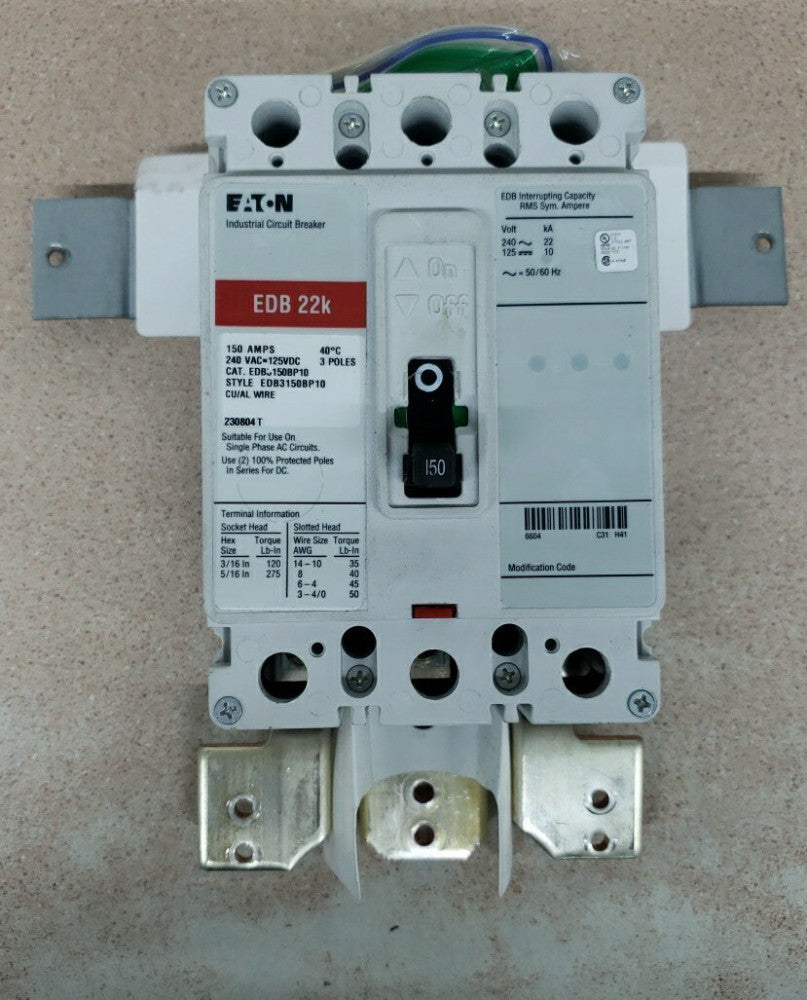Eaton EDB3150BP10 Molded Case Circuit Breaker 150A 3P 240V With hardware NNB