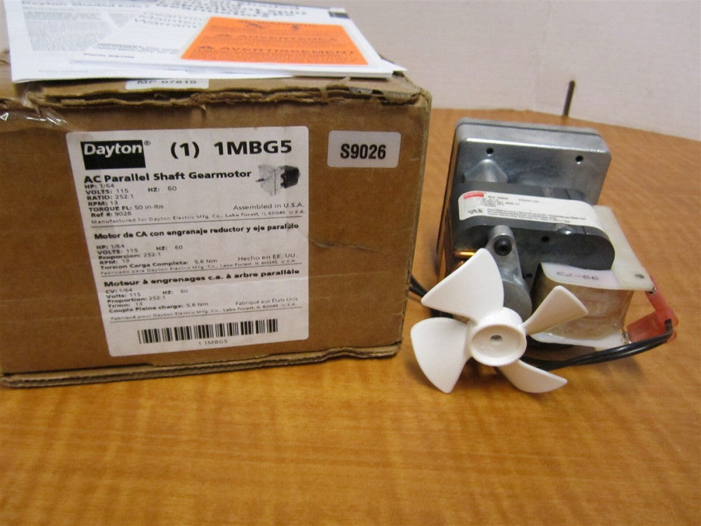 Shaded Pole AC Gearmotor, 1/64 hp, 115V, 13 RPM Max, Shaft 1/4" x 3/4", NEW