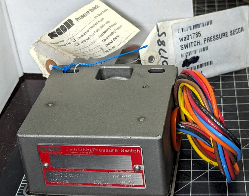 SOR Static O-ring pressure switch 12-100 PSI ADJ RANGE, 1500~2500 PSI NEW [A8BA]