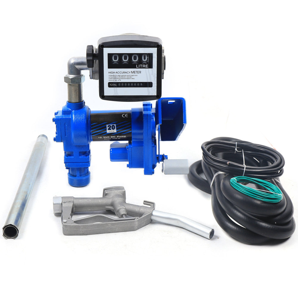 12V Fuel Transfer Pump Gasoline Anti-Explosive 20GPM with Nozzle Meter 265W US