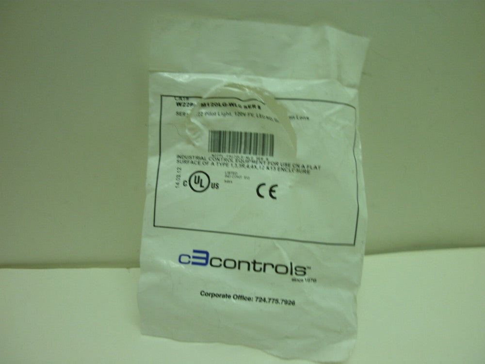 C3CONTROLS W22PL-FM120LG-WLG PILOT LIGHT 22MM  120V FV LED RD GREEN NEW IN BAG