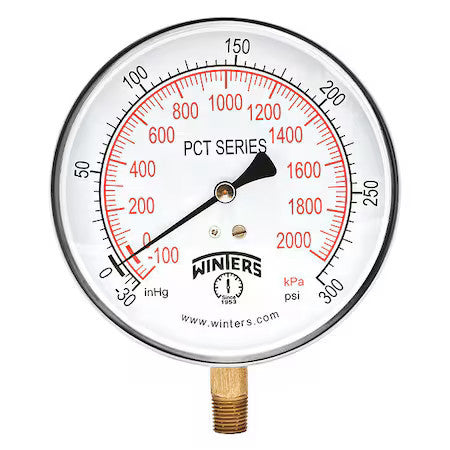 Winters Pct334 Industrial Compound Gauge, 30 To 0 To 300 Psi, 4 1/2 In Dial,