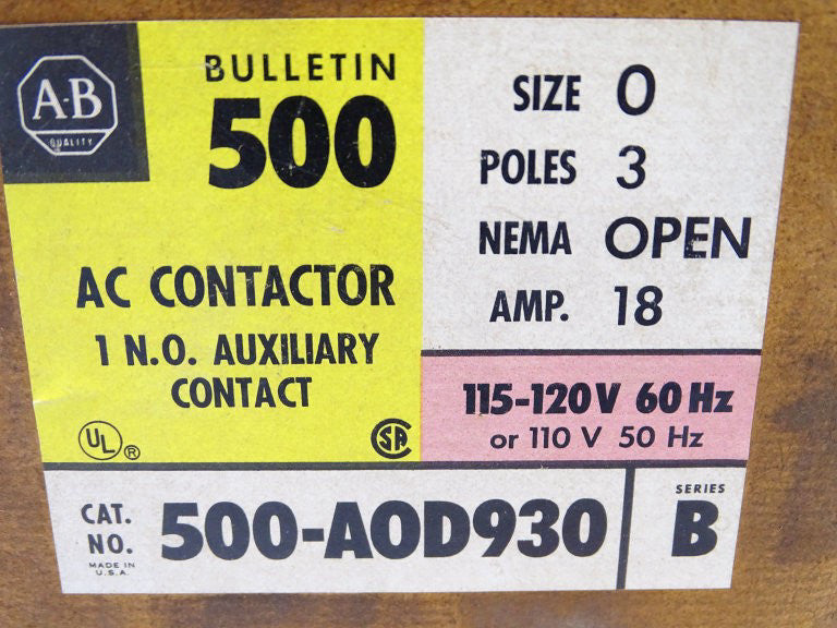 ALLEN BRADLEY 500-AOD930 SERIES B CONTACTOR