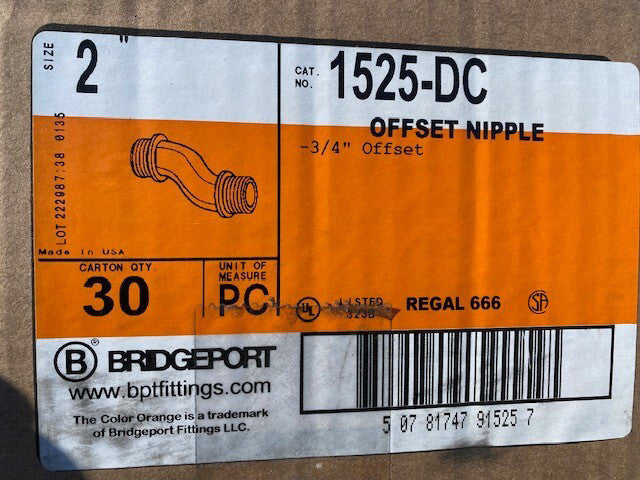 (30 PACK) Bridgeport Fittings 1525-DC, 2", Die-Cast, Offset Rigid Conduit Nipple