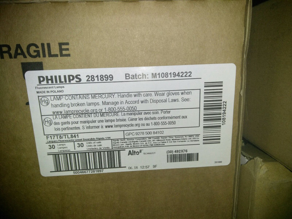 NEW Philips 281899 17W 4100K Bi-Pin Linear Fluorescent Tube CASE OF 30