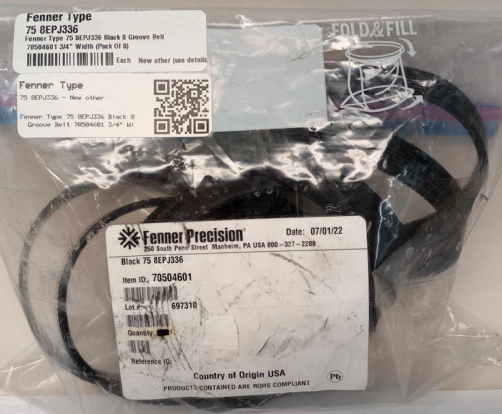 Fenner Type 75 8EPJ336 Black 8 Groove Belt 70504601 3/4" Width (Pack Of 8)