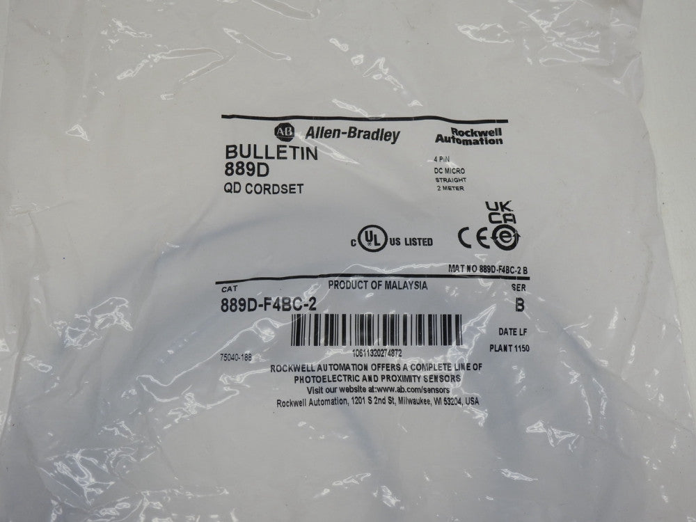 GENUINE Allen-Bradley 889D-F4BC-2 DC Micro Cable, Female, Straight (2 Meter)
