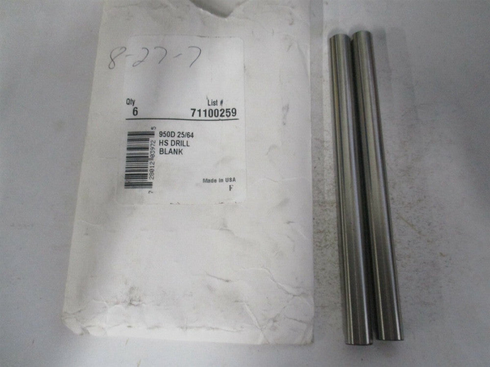 (950D 25/64) 25/64" x 5-1/8" OAL Bright Finish HSS Long Drill Blank 