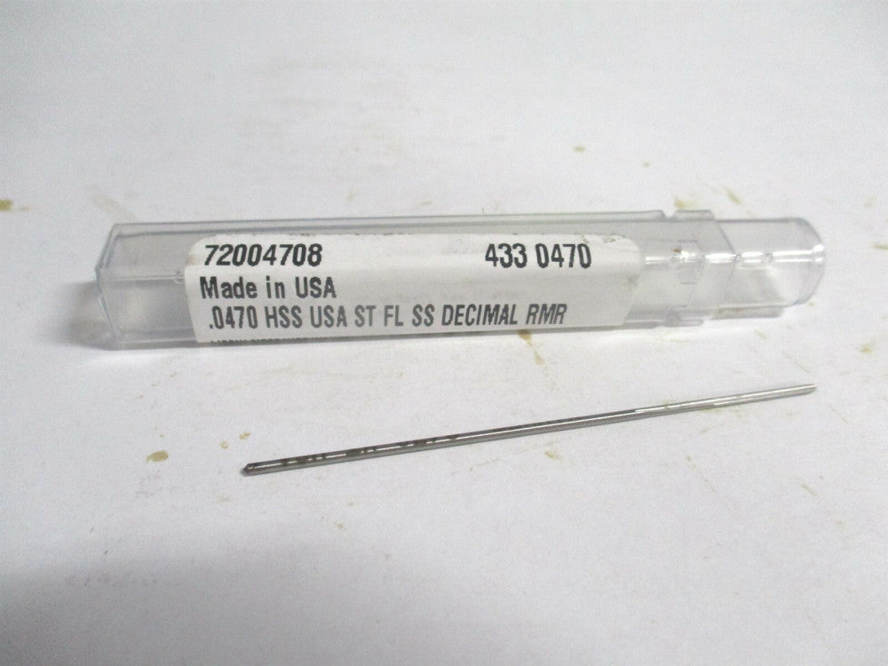 (433-0.0470) 0.047" x 1/2" x 2-1/2" 4-Flute Straight Shank HSS Chucking Reamer 