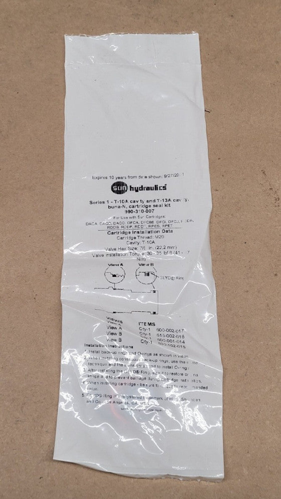 SUN Hydraulics 990-310-007 buna-N Cartridge Seal Kit 1-T-10A cavity T-13A