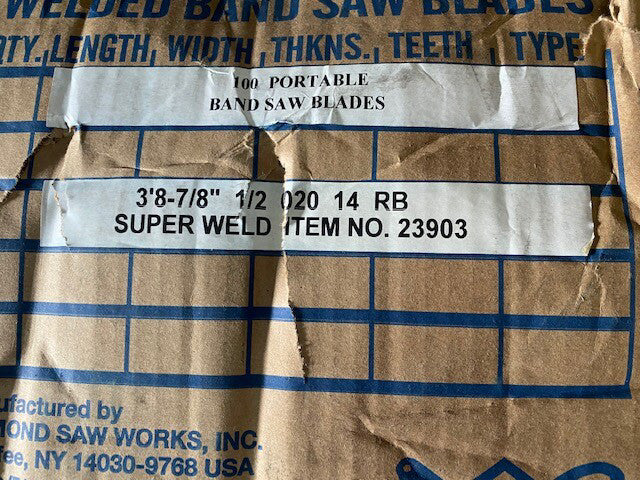 (Case of 100) SUPER WELD 23903 Band Saw Blades 3'8-7/8 1/2 020 14 RB (NEW)