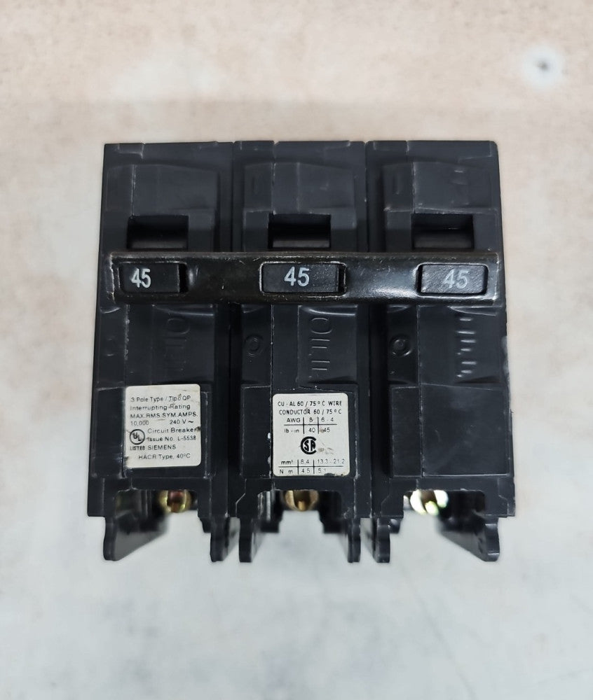 Q345 - Siemens Plug-In 240V 45A 3 pole circuit breaker 10kA@240V