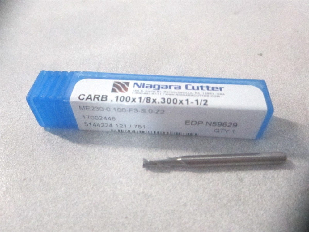 Niagara Cutter N59629 .100 x 1/8" x 19/64" x 1-1/2" OAL Carbide Square End Mill.