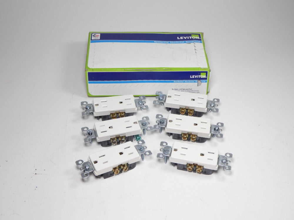 *Lot of 6* Leviton 5325-W Decora Duplex Receptacle White 15A 125V - NEW Surplus!