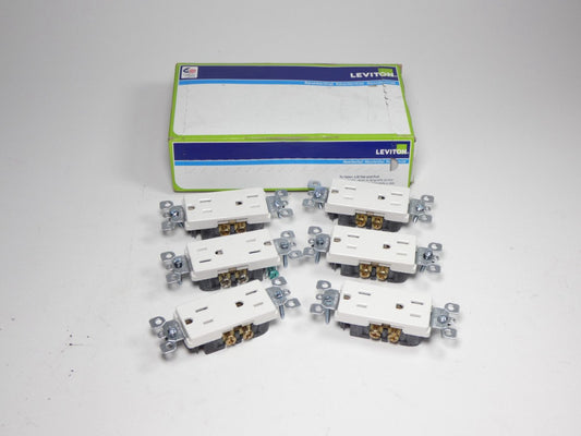 *Lot of 6* Leviton 5325-W Decora Duplex Receptacle White 15A 125V - NEW Surplus!