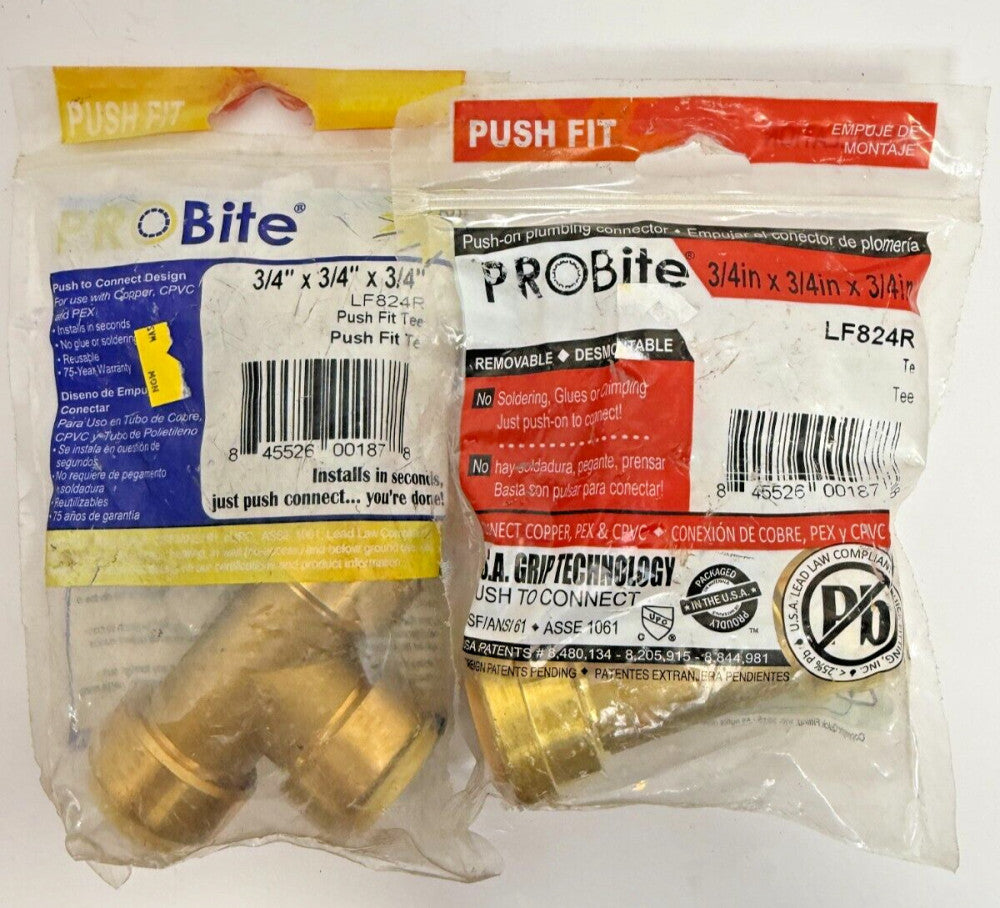 (Lot of 2) ProBite LF824R Push Connect Tee 3/4"