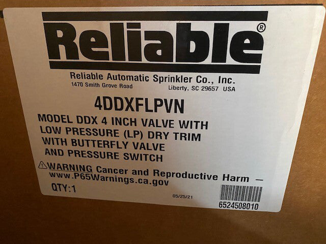 Reliable 4DDXFLPVN -DDX-LP 4" Valve with Low Pressure Dry Trim & Pressure Switch