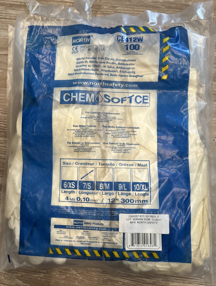(100) North Chemsoft 12" Laboratory Gloves CE412W, Size 7/ S/ Small, Nitrile