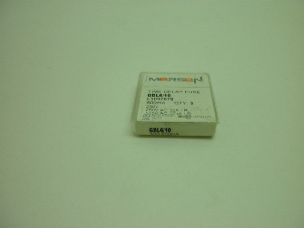 MERSEN GDL6/10 TIME DELAY FUSE 6/10 AMP 250V GLASS BODY 1-(BOX OF 5) NEW IN BOX