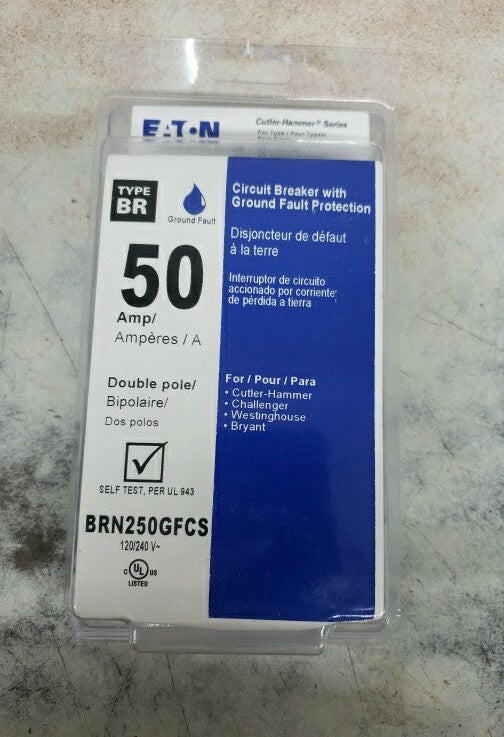 EATON CUTLER HAMMER BRN250GFCS 2Pole 50 AMP Type BR Circuit Breaker 