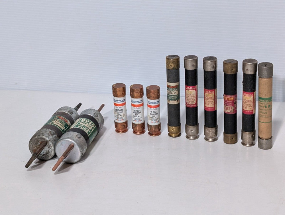 Assorted fuses Buss NON-150, Littelfuse FLSR 17-1/2, Ferraz-Shawmut TR50R, More