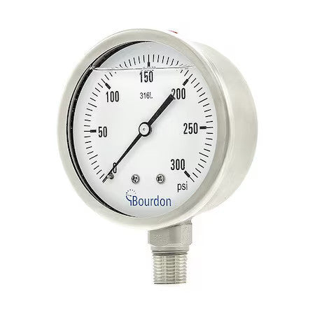 Bourdon Mex5-D62.H25/0133 Industrial Pressure Gauge, 0 To 300 Psi, 4 In Dial,