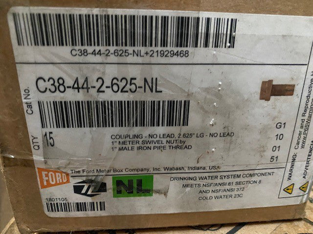 (15 PACK) Ford Meter Box 1 x 2-5/8 in. Swivel Nut x MIPS Meter Brass Coupling