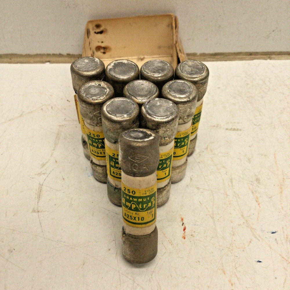 SHAWMUT A25X10 AMP-TRAP TYPE 1 FUSE 10 AMP 250V A25X10-1 (LOT of 10)