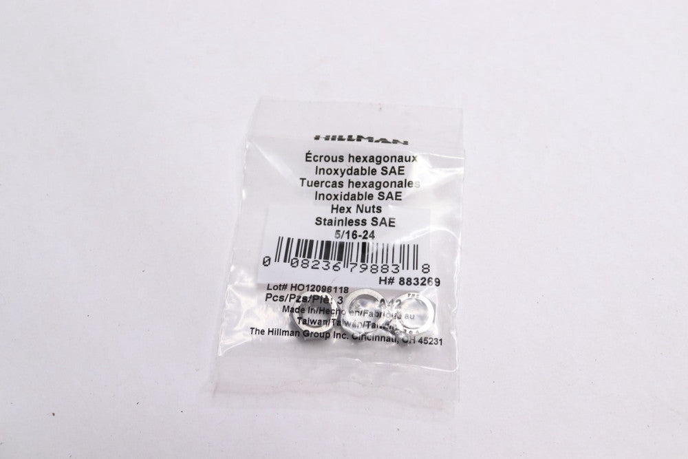 (3-Pk) Hillman Hex Nut Stainless Steel 5/16"-24 883269 