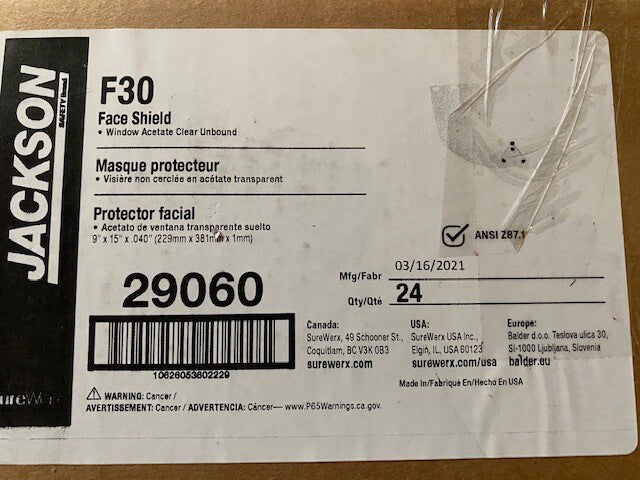 (24 Pack) Jackson Safety 29060 Acetate Face Shield 9X19 Clear Reusable