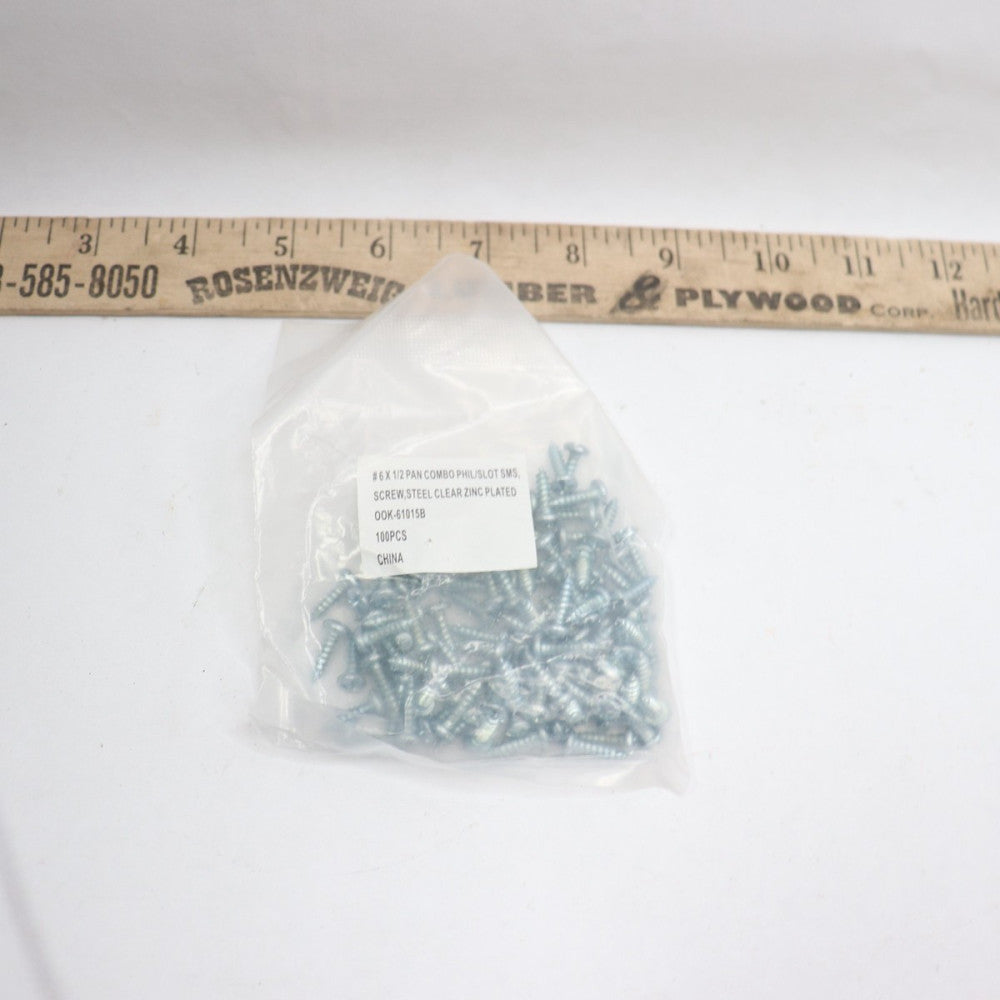 (100-Pk) Slotted Pan Head Metal Screws # 6 x 1/2" OOK-61015B