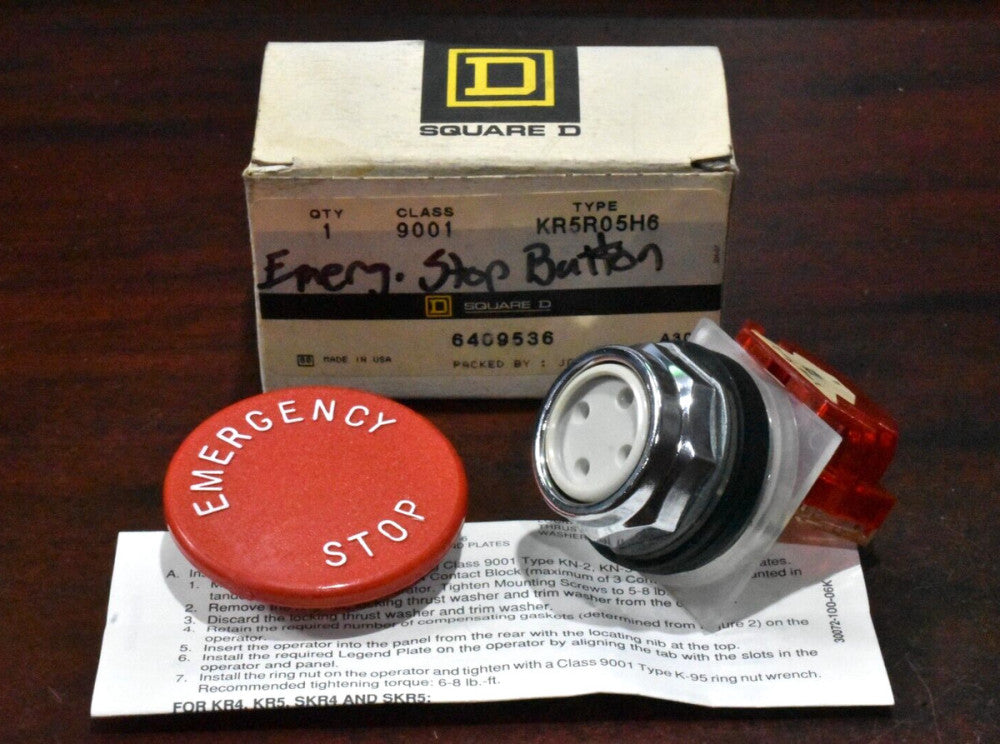 Square D 9001-KR5R05H6 Emergency Stop Red Push Button Switch 9001KR5R05H6