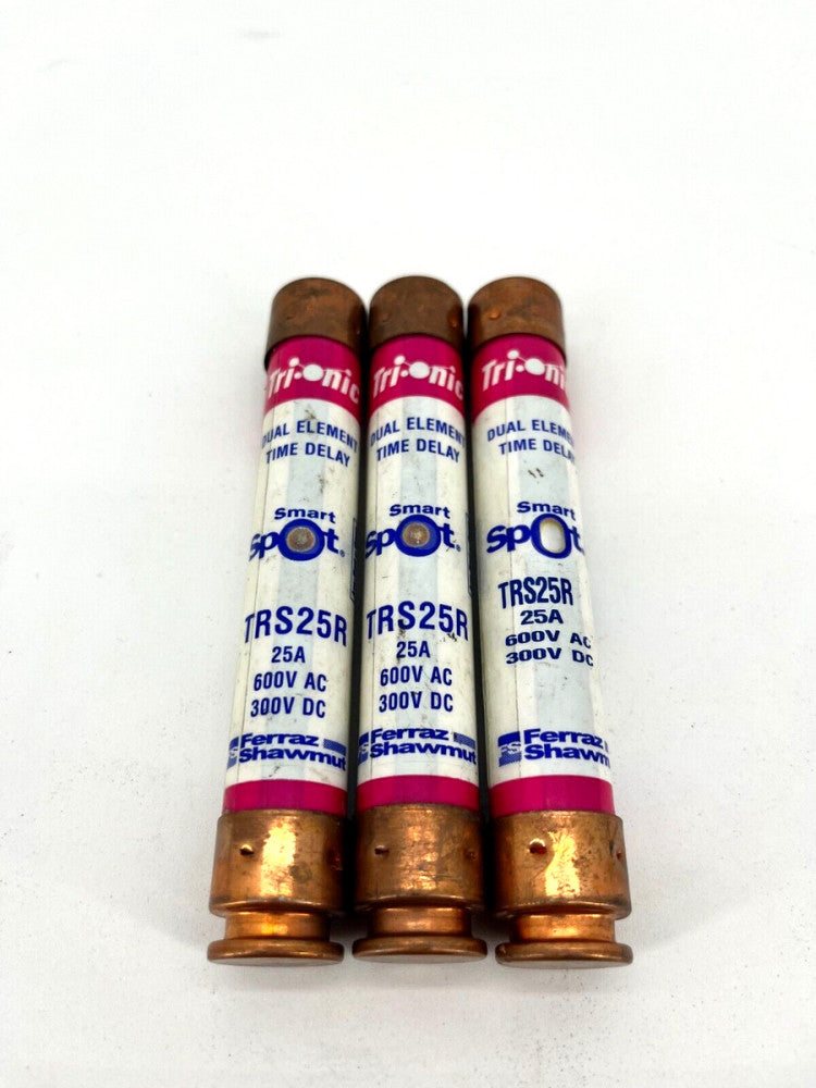 Lot of 3 New Ferraz Shawmut TRS25R Class RK5 Time Delay Fuses 25A 600VAC