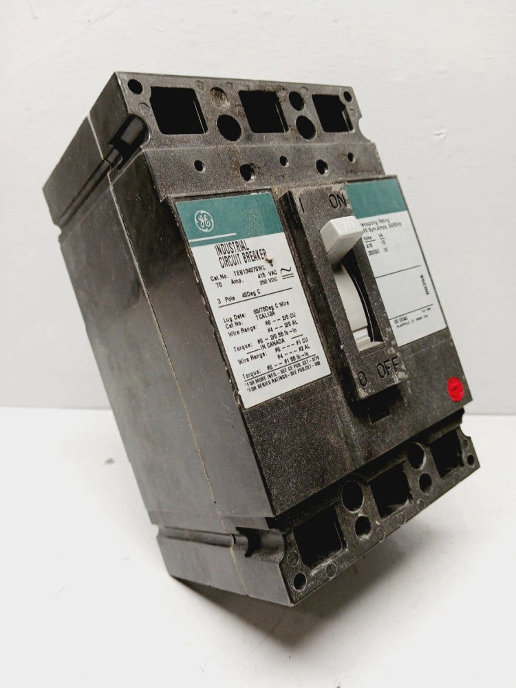 GENERAL ELECTRIC TEB134070WL 70 AMP CIRCUIT BREAKER 3 POLE 415 VAC 250 VDC