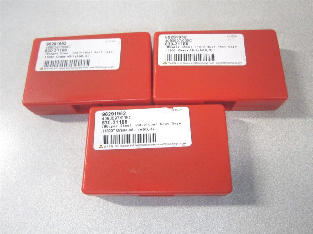 (630-31186) 0.118", Grade AS-1 Rectangle Steel Gage Block - Lot of 3