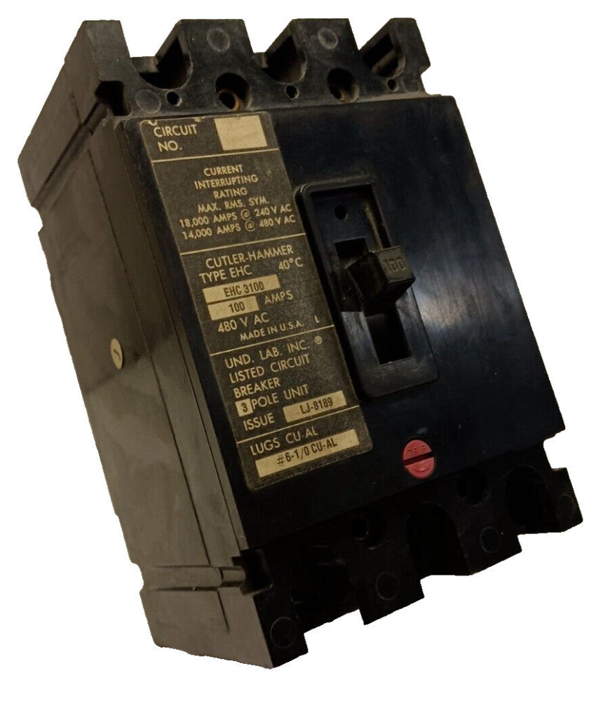 CUTLER HAMMER 100 AMP CIRCUIT BREAKER 3 POLE 480 VAC  EHC3100